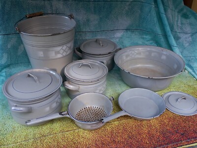 Emaille Konvolut 11 Teile Alte Töpfe, Eimer, Sieb Deko Shabby Garten Vintage !!!