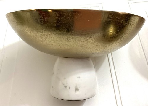 Round Anna Ny Coluna Shaped Golden Fruit Bowl With Marble Foot - Picture 9 of 12