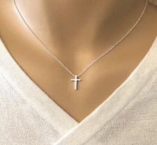 Tiny Faith Cross Silver White Gold Pendant Chain Necklace