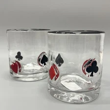 Anthropologie Dupe Poker Casino Whiskey Glasses Cocktail Barware Card SET of 2