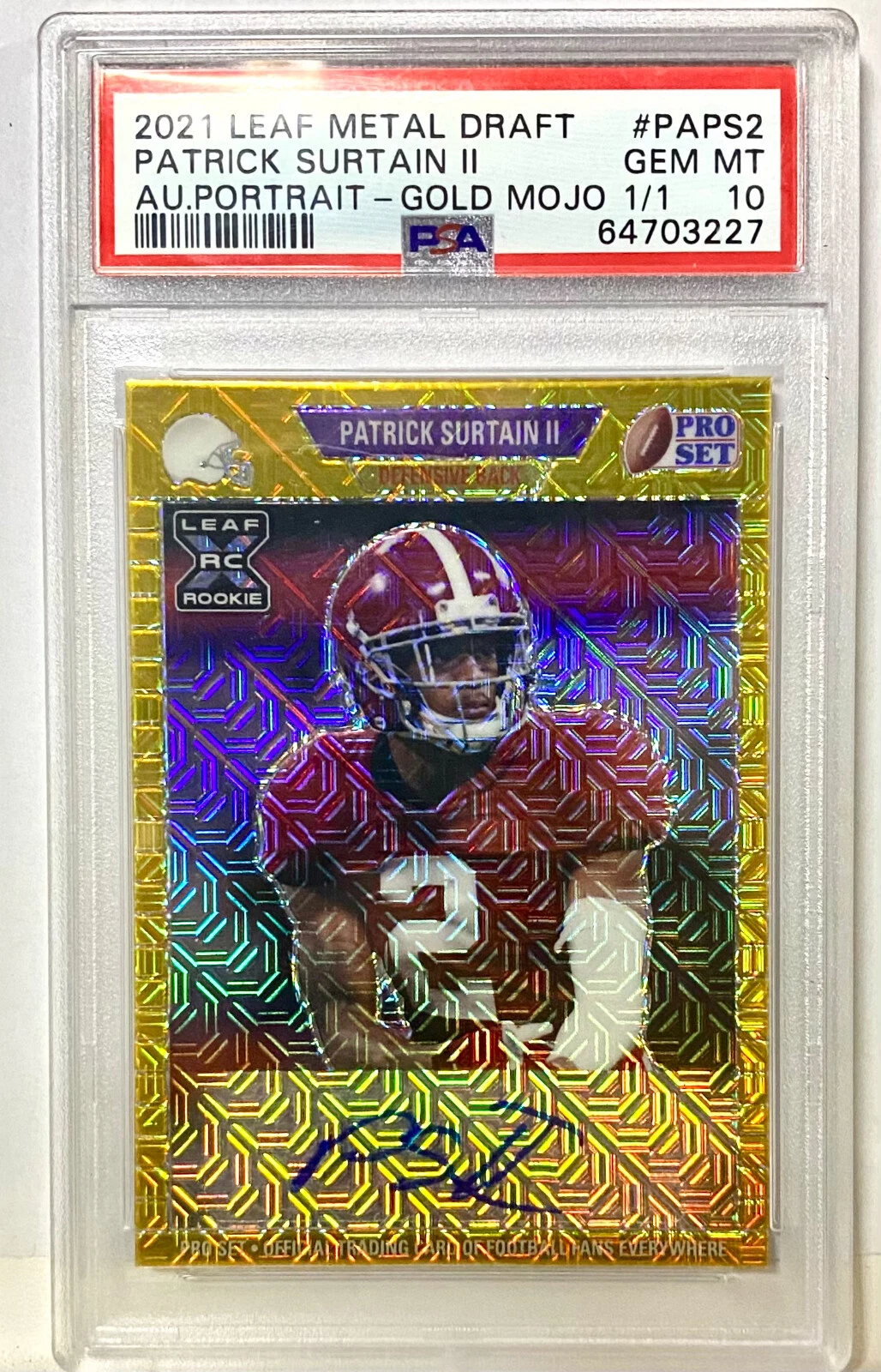 Patrick Surtain II Leaf Metal Draft Autograph Portrait #PAPS2 Gold Mojo 1/1