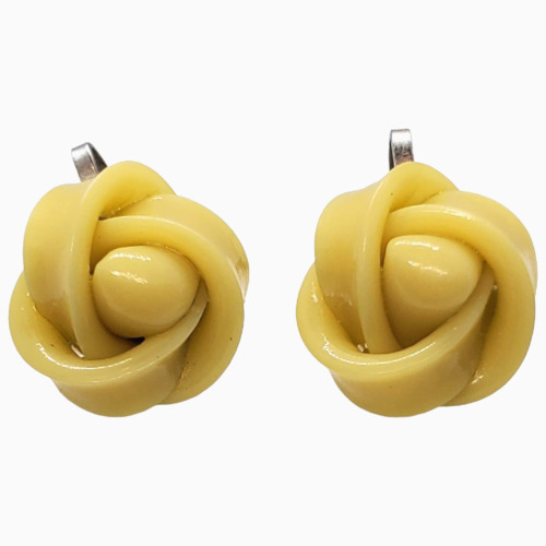 Vintage Celluloid Screw Back Earrings Yellow Rose… - image 1