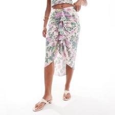 Abercrombie Fitch crinkle cascading ruffle midi skirt in purple floral size M