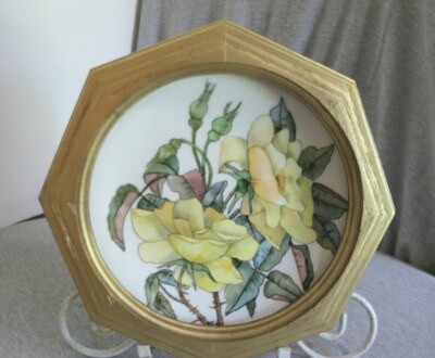 Antique 1890 A. M. Hyde Hand Painted Yellow Roses Ceramic Display Wall Plate