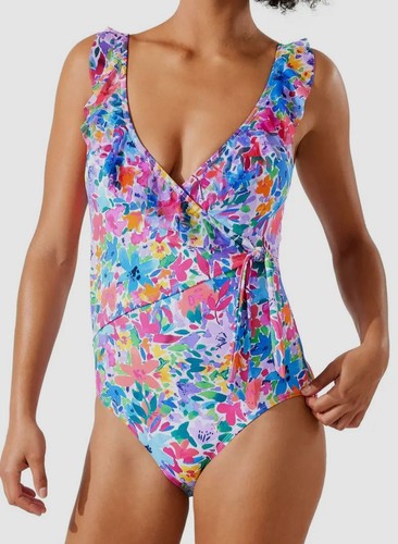 $168 Tommy Bahama Women's Blue Watercolor Floral One Piece Swimsuit Size 6