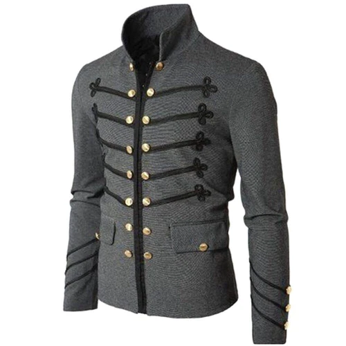 Men's Gothic Clothing Military Jacket Stand Collar Rock Coat Retro Punk Coat - Picture 12 of 23