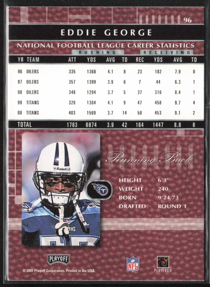 2001 Playoff Absolute Memorabilia #96 Eddie George Tennessee Titans - Image 2 of 2