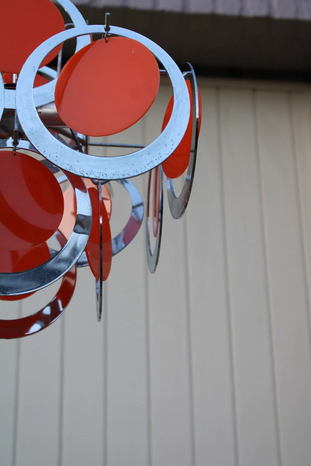 Lámpara araña Mid Century 1970 diseño retro vistosi discos naranja Foto 4 de 4