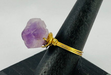 Natural Raw Crystal Purple Amethyst Wire Wrapped Ring Sz 8