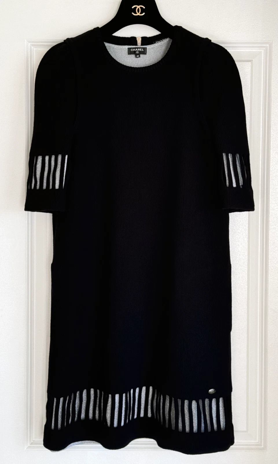 ABITO 17K CHANEL NERO ARGENTO MANICA CORTA LANA ANGORA MAGLIA 40