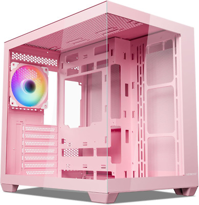 AL900 Pink ATX PC Case, 270° Tempered Glass, ARGB Fans, 360mm Radiator Support