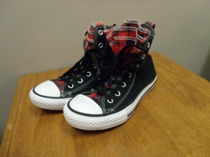 red and black plaid tennis shoes