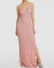 $282 Emerald Sundae Juniors' Pink Lace Sleeveless Racerback Formal Gown Size L