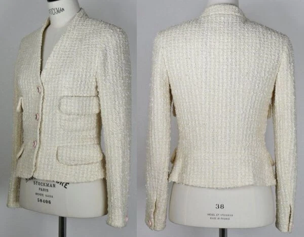 Tuta gonna giacca tweed bottoni cocco specchio CHANEL 95C taglia 36 cotone lana