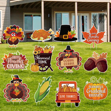 12 Pcs Thanksgiving Yard Sign with Stakes Thanksgiving Decorations Turkey Pumpki