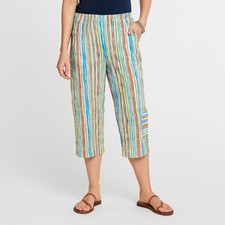 Linen Blend Vintage Stripe Cropped Pants with Pockets