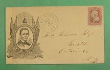 DR WHO 1862 CIVIL WAR PATRIOTIC CACHET LINCOLN CAMPAIGN REPAIRED ON LEFT R29597