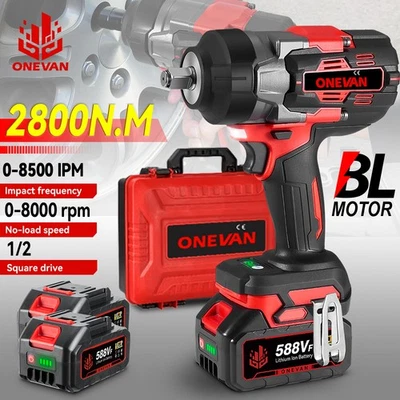 ONEVAN 1/2 2800Nm High Torque Brushless Cordless Impact Wrench 2 Battery Impact Gun Kit