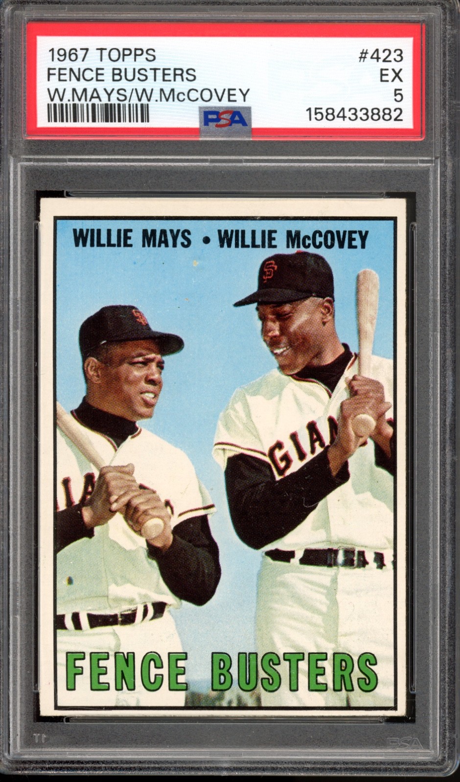 1967 Topps #423 Fence Busters (Mays/McCovey) PSA 5 Vintage Baseball Card (3882)