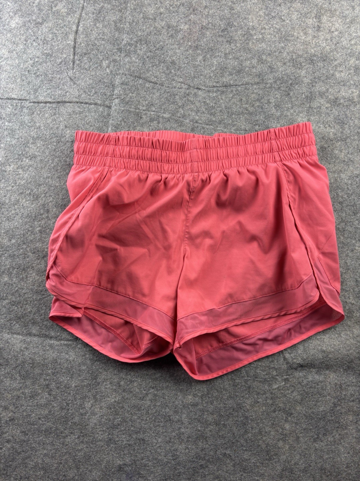 Athleta Women's High Rise Mesh Racer Run 4” Shorts Stretch Coral Size S SEE