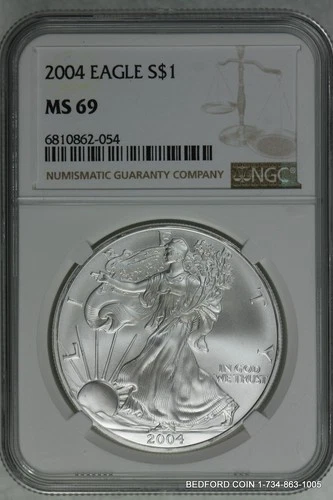 NGC MS69 2004 SILVER AMERICAN EAGLE DOLLAR ASE $1 (BC54)