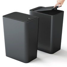 2PCS Bedroom Bin,Push Button Thin Trash Can10L Slim Bathroom Bin Small, Black 