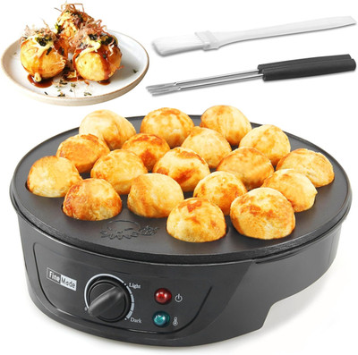 Takoyaki Maker Pan with Temperature Control, Tools and Recipes, Make 18 Japanese