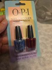 Opi Nail Polish Set Of 2 Mini Bottles .125 Fl Oz Each Blue Glitter And Red
