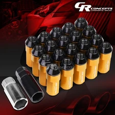 JDM ORANGE 20PCS M12X1.5 23MM OD 53MM TALL ALUMINUM LUG NUTS WITH CAPS+ADAPTER