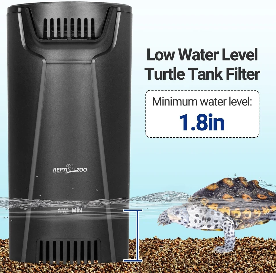 Turtle Tank Filter Aquarium Corner Internal Filter, 92GPH Low Water Level Aquari - Image 2 of 4
