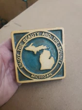 Pewabic Pottery Detroit "Enjoy The Beauty & The Bounty Michigan" 3.5 x 3.5" Tile