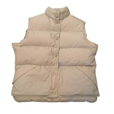 Vintage LL Bean Goose Down Puffer Vest Women's M Tan Beige Snap Button Cabincore