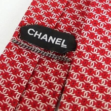 Chanel Necktie Silk 100% Coco Mark Print Men's Tie Length 147cm Red Accessory
