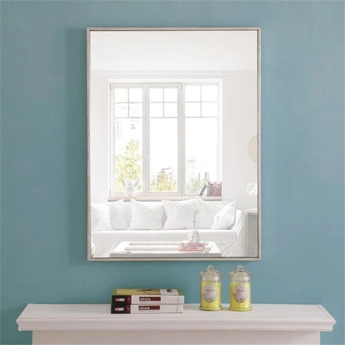 Pemberly Row 32" x 24" Rectangle Metal Frame Mirror in Silver - Picture 2 of 12