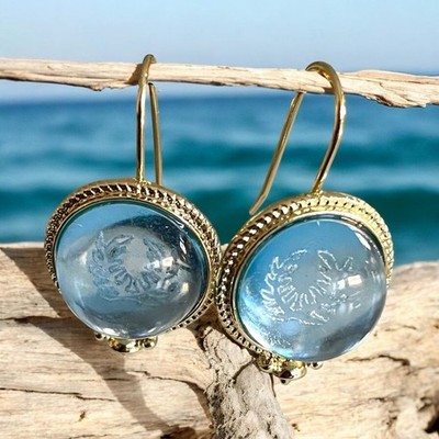 Wunderschöne elegnate Retro Ohrringe Zirkonia Hellblau Goldfarben Vintage Design