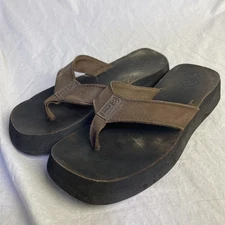 Reef Brown Leather Platform Flip Flops Sandals Women Sz 8 Chunky