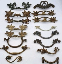 Lot of Mixed Antique Furniture Drawer Pulls Handles Metal Brass Vintage Hardware