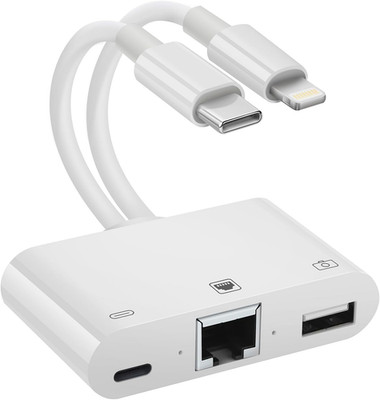 2 in 1 Lightning and Type C to RJ45 Ethernet Adapter Network Adapter, with Charg