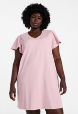 Terra & Sky Women's Plus Size V Neck Tee Dress with Flutter Sleeves, 3X (24W-26W