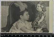 Old photo Cute Children, Charming Attractive Girl With the Doll #5075