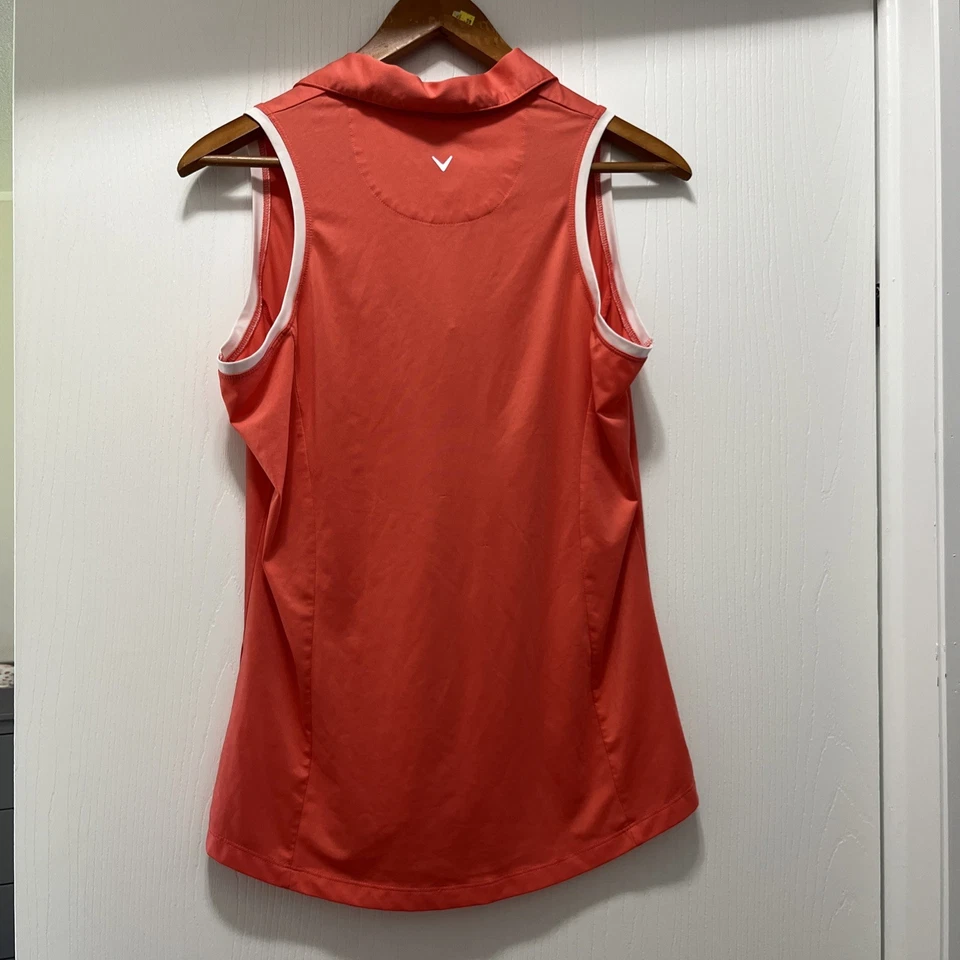 Camisa Polo Callaway Para Mujer Mediana Sin Mangas Top 1/4 Cremallera Opti Seco Golf Polo Melocotón  Foto 3 de 4