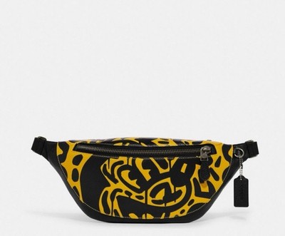 NWT COACH Disney Warren Waist Belt Bag Mickey Mouse Keith Haring Leather Yellow
