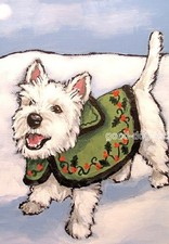 CHRISTMAS COAT Westie  Matted Dog Print 5x7 West Highland Terrier Denise Randall