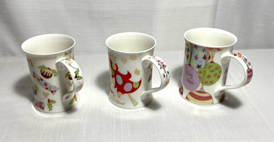 3 Dunoon Festive Christmas Fine Bone China Mugs - Tracy Atkin - Made in England