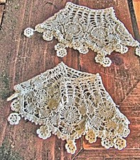 Vtg Pair Dress Cuffs Ivory Handmade Lace Floral Wedding Small