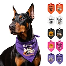Custom Dog Bandana Collar w/Name Halloween Pet Triangle Scarf Neckerchief Bibs