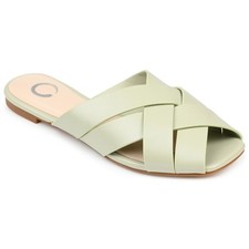 Journee Collection Womens 9 M Green Haize Crisscross Slip On Flat Sandals NIBFY2