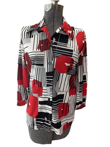Lanie J California Vintage 1970s Groovy Mod Polyester Casual Button Ladies SZ 6