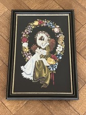 Vintage Mother  Daughter Victorian Framed Needle Point Cross Stitch Embroidered