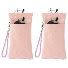 2 Pcs Soft Double Eyeglasses Case Pouch with Carrying Strap, Pink